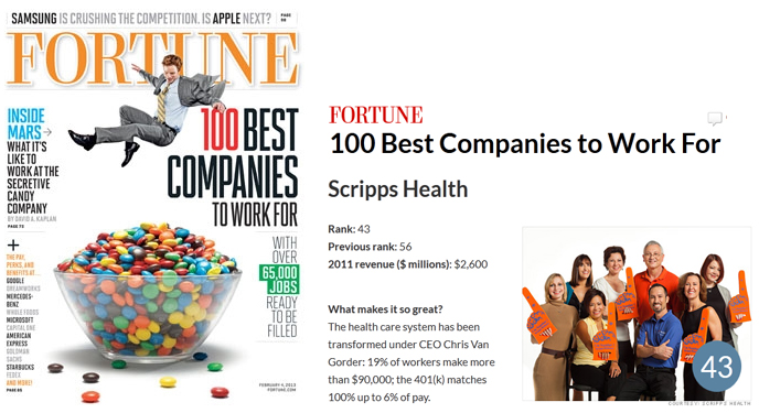 Scripps Health Named Best Company to Work For